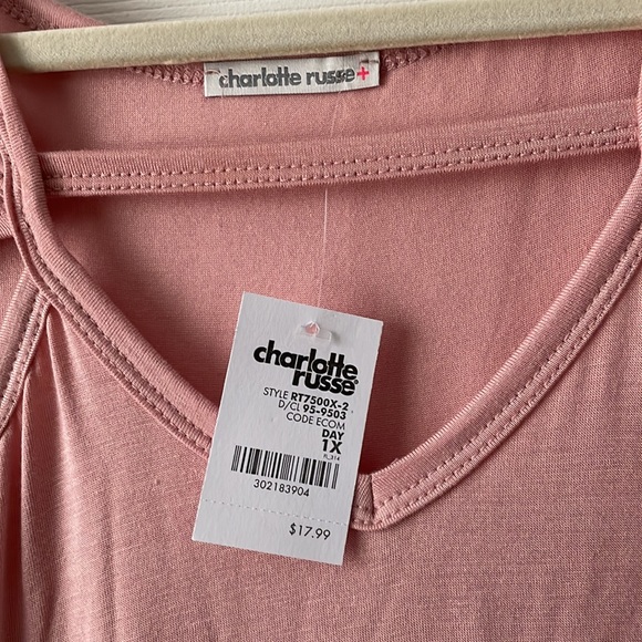 Charlotte Russe pink mauve open front strappy neckline basic soft t shirt 1x - Picture 3 of 4